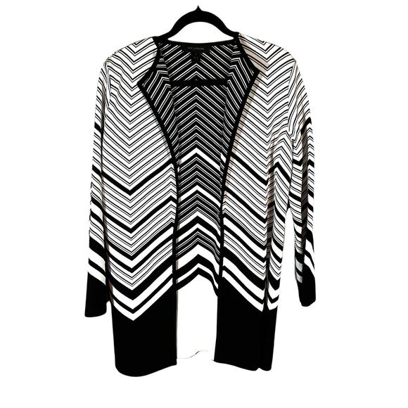 St. John Chevron Jacquard Draped Knit Jacket In Caviar Black and White - Picture 1 of 9